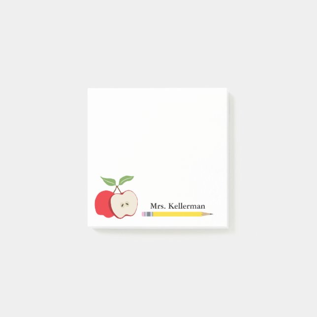 Post-it® Nom de l'enseignant Red Apple Yellow Pencil School (Devant)