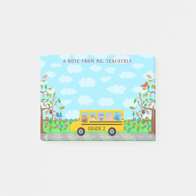 Post-it® Nom de l'enseignant Salle de classe| Mignons anima (Devant)