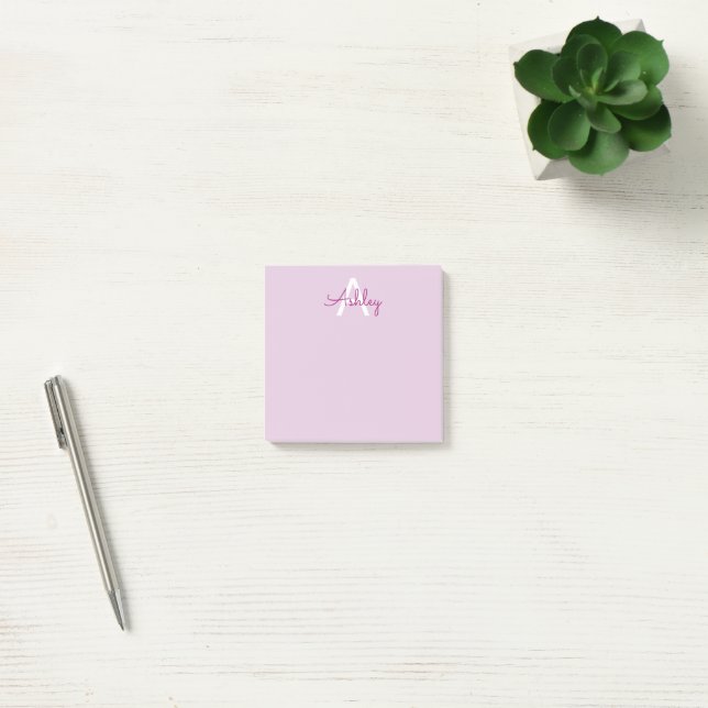 Post-it® Nom de script & monogramme | Magenta & Violet clai (Bureau)