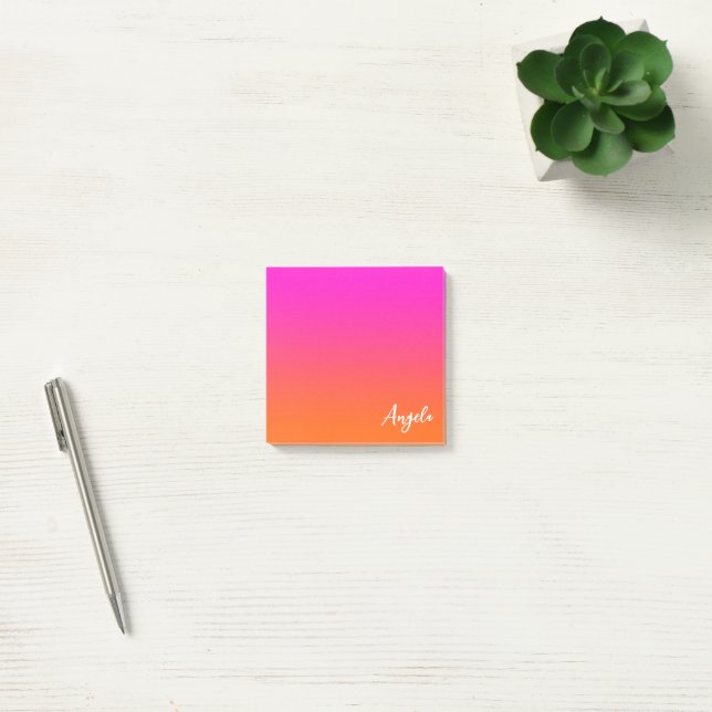 Post-it® Nom de script ombré rose magenta chaud orange vif (Bureau)