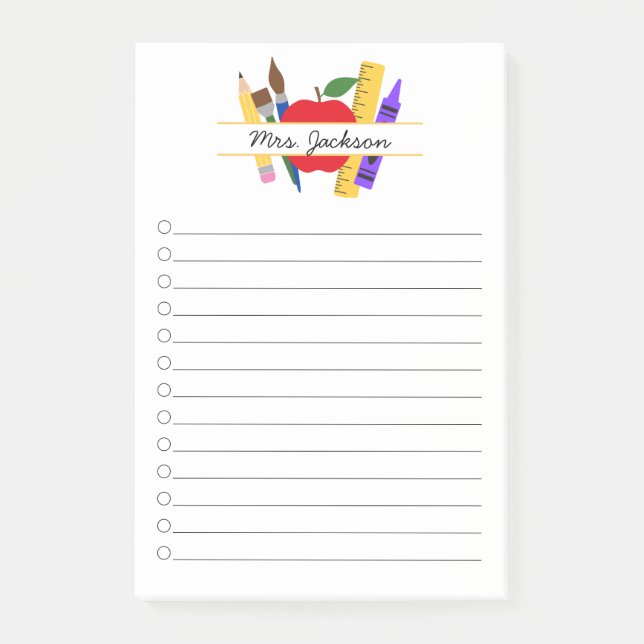 Post-it® Nom d'enseignant personnalisé Retour à l'école (Devant)