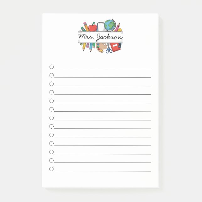 Post-it® Nom d'enseignant personnalisé Retour à l'école (Devant)