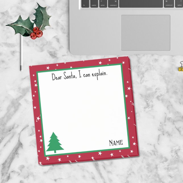 Post-it® Nom, Drôle Cher Père Noël Étoiles rouges et blanch (Créateur téléchargé)