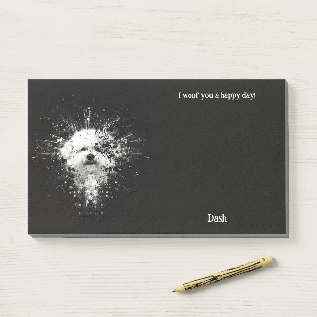Post-it® Nom du chien d'art Abstrait Bichon Frise (Sur un bureau)