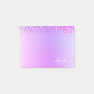 Post-it® Nom du monogramme en métal brossé violet