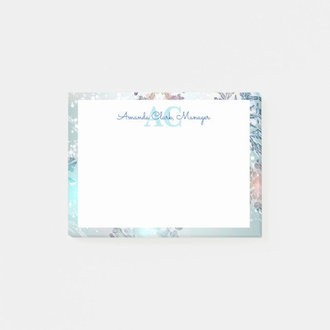 Post-it® Nom du monogramme personnalisé bleu mou (Devant)
