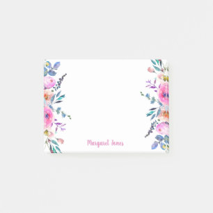 Post-it® Nom du monogramme personnalisé Pink blue floral