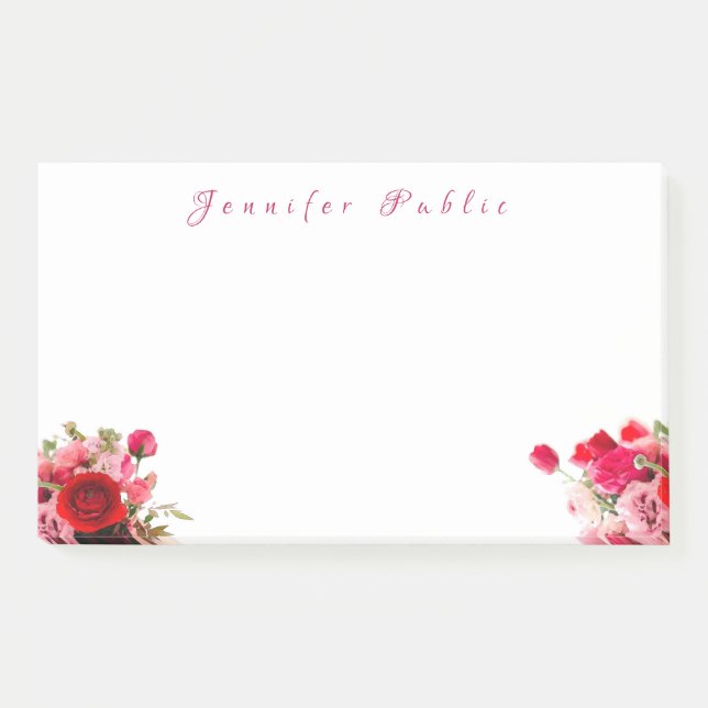 Post-it® Nom du script à la main Aquarelle Rose Modèle Flor (Devant)