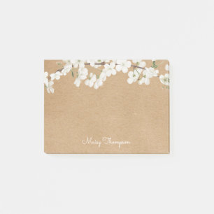 Post-it® Nom du script rustique Kraft en fleurs blanches