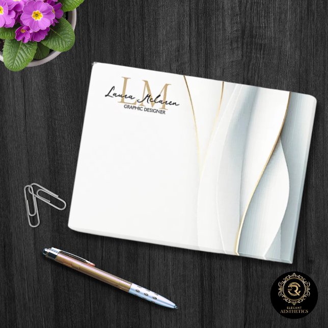 Post-it® Nom en écriture monogramme doré Professionnel (Gold Monogram Script Name Professional Post-it Notes)