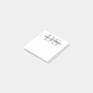 Post-it® Nom et monogramme modernes Blanc noir et gris