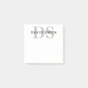 Post-it® Nom et monogramme modernes Noir Blanc et Gris