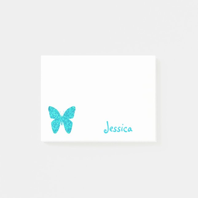 Post-it® Nom Girly personnalisé par papillon de turquoise (Devant)