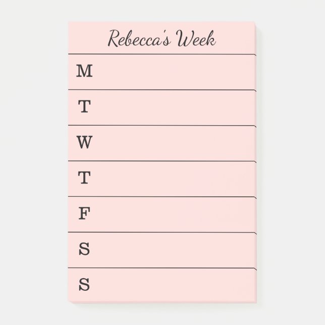 Post-it® Nom hebdomadaire de corail léger de manuscrit de (Devant)
