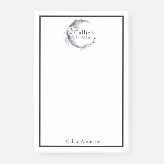 Post-it® Nom Lune bleue personnalisée et Fleurs Notes (Devant)