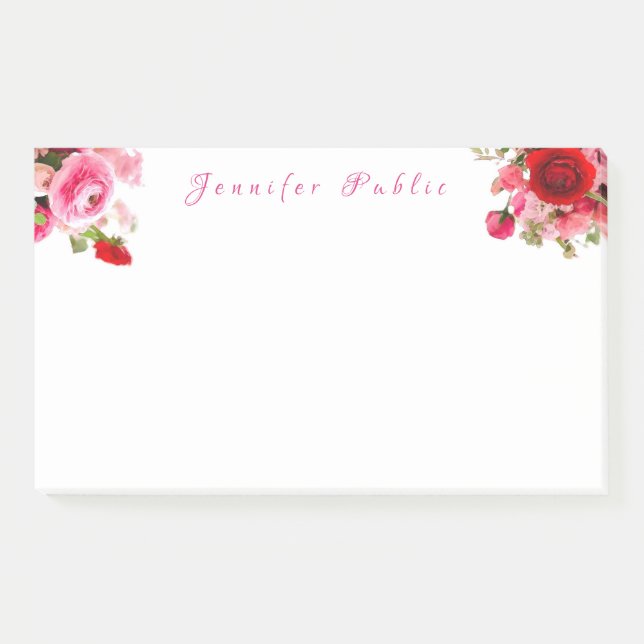 Post-it® Nom manuscrit Texte Aquarelle Roses Fleurs (Devant)
