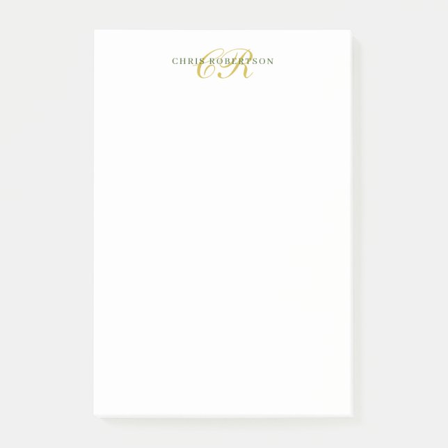 Post-it® Nom monogramme de calligraphie couleur or noir bla (Devant)