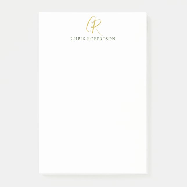 Post-it® Nom monogramme de calligraphie couleur or noir bla (Devant)