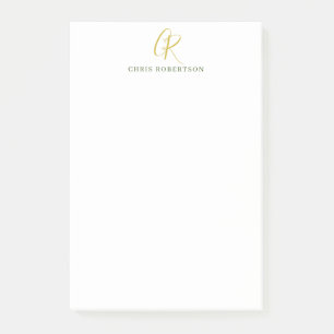 Post-it® Nom monogramme de calligraphie couleur or noir bla