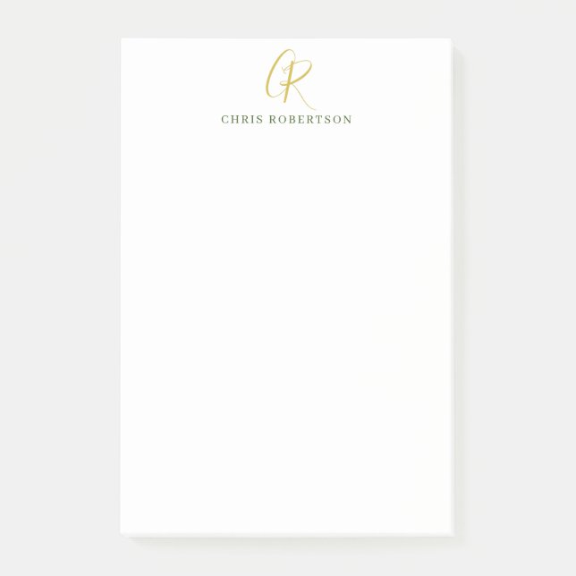 Post-it® Nom monogramme de calligraphie couleur or noir bla (Devant)