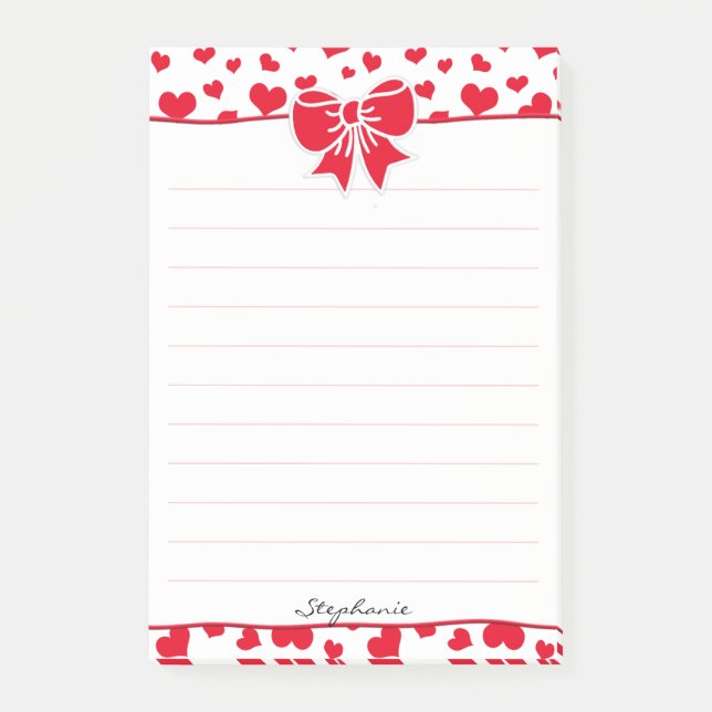 Post-it® Nom: Motif au hasard des Coeurs rouges de Valentin (Devant)