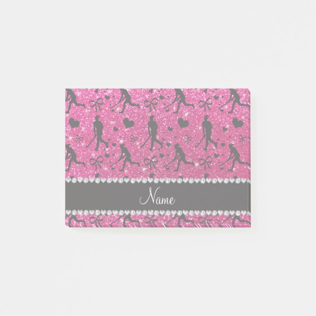 Post-it® Nom neon rose parties scintillant de terrain coeur (Devant)