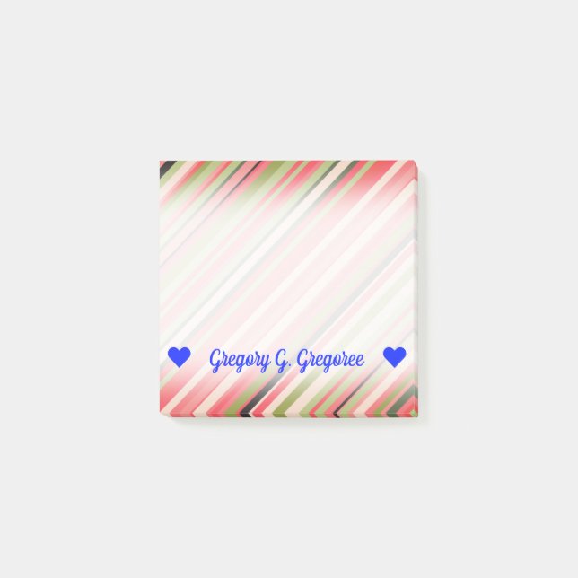 Post-it® Nom personnalisable ; Rayures Pastèque-Inspirées (Devant)