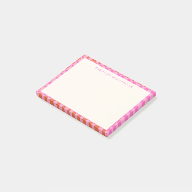Post-it® Nom personnalisé Abstrait Pink Orange Checkerboard (Incliné)