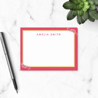 Nom Personnalisé Chic Bordure rose Fleurs roses