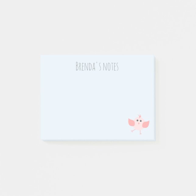 Post-it® Nom personnalisé Dancing Birdie Rose Bleu 4x3 (Devant)
