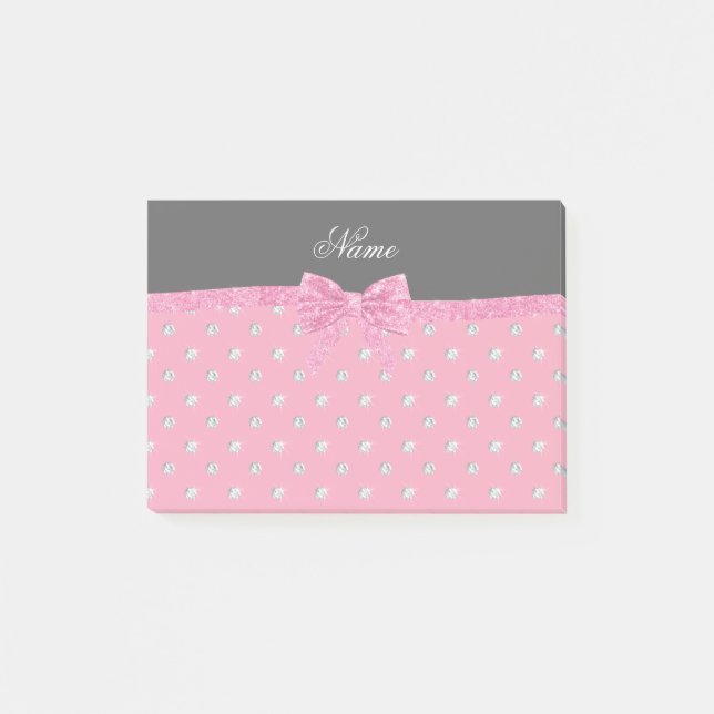 Post-it® Nom personnalisé diamant rose arc rose (Devant)