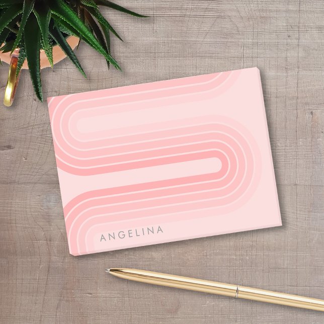 Post-it® Nom personnalisé du Motif rayé rose pâle (A retro 70s line art design with blush pink curves and stripes. Add your name to personalize this!)