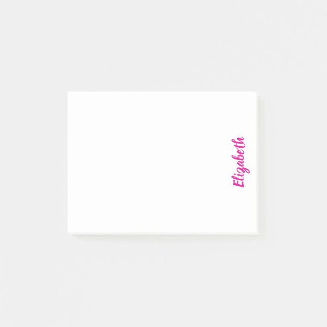 Post-it® Nom personnalisé Écriture Deep Pink sur Blanc (Devant)