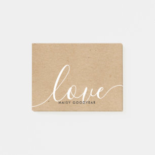 Post-it® Nom personnalisé écriture Kraft rustique Amour