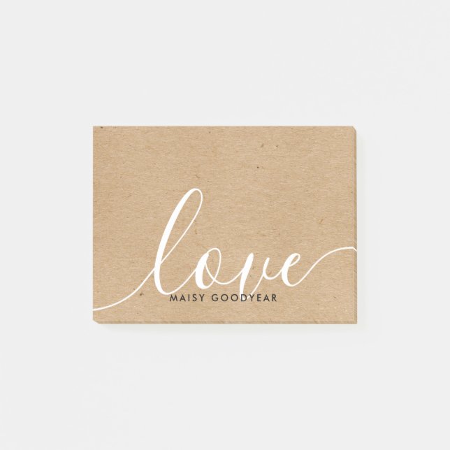 Post-it® Nom personnalisé écriture Kraft rustique Amour (Devant)