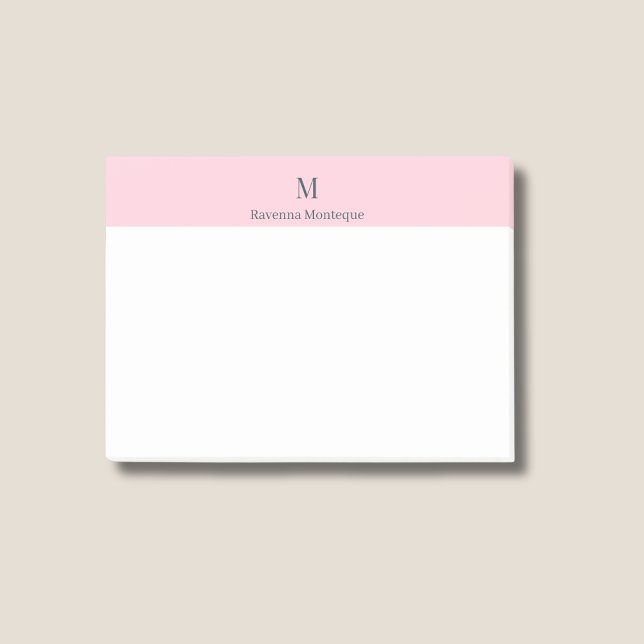 Post-it® Nom personnalisé en monogramme rose pastel mignon (Créateur téléchargé)
