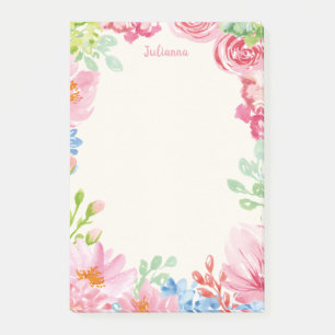 Post-it® Nom personnalisé Floral Pastel Frontière Fleur