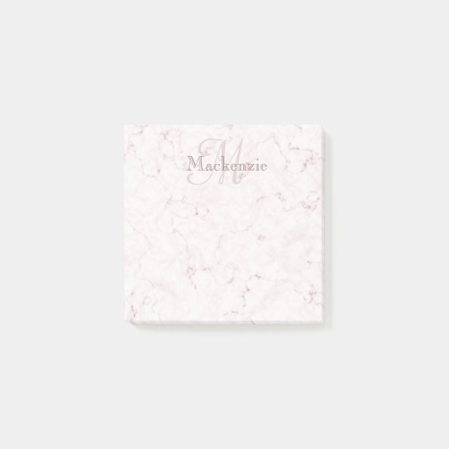 Post-it® Nom Personnalisé Monogramme Élégant Marbre Blush R (Devant)