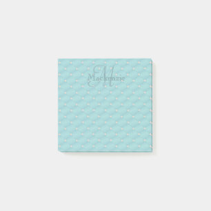 Post-it® Nom personnalisé Monogramme Turquoise Quilt Motif