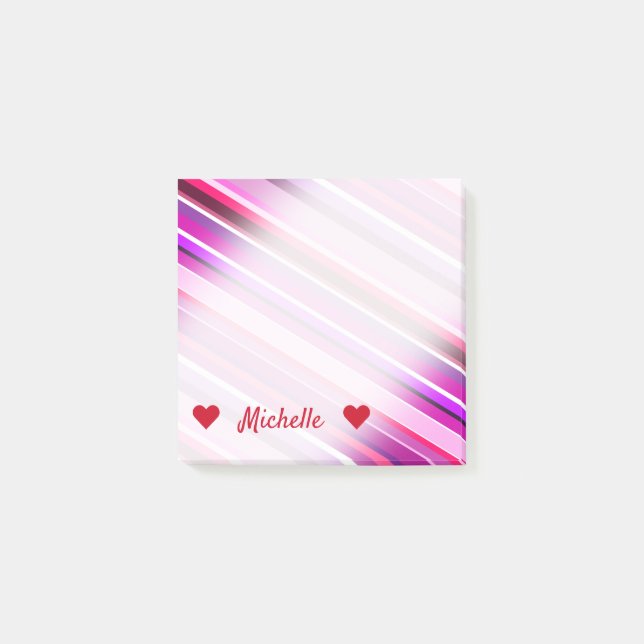 Post-it® Nom personnalisé + Motif Pink, Purple Stripes (Devant)