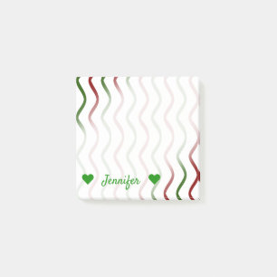 Post-it® Nom personnalisé + Motif Red & Green Wavy Lines