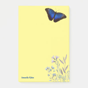 Post-it® Nom personnalisé Papillon Morpho Bleu avec Fleur s