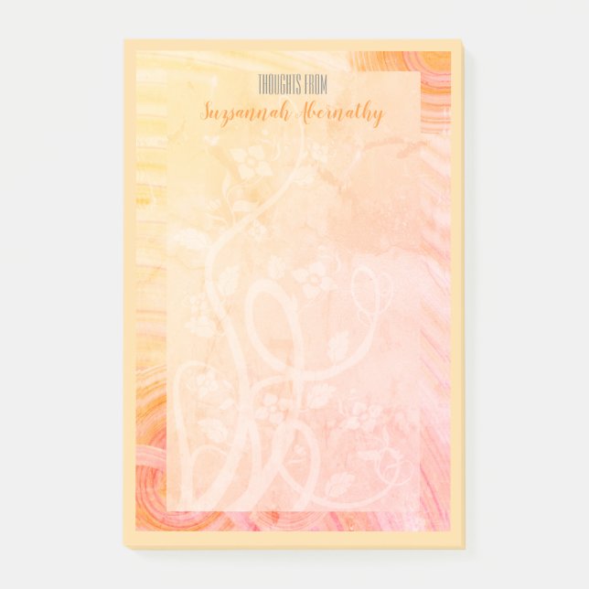 Post-it® Nom personnalisé Pastel Orange Rose Jaune Floral (Devant)