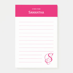 Post-it® Nom personnalisé Pink Elegant Monogramme Linked