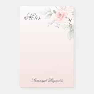 Post-it® Nom personnalisé PINK FLORAL ROSES Bloc-notes