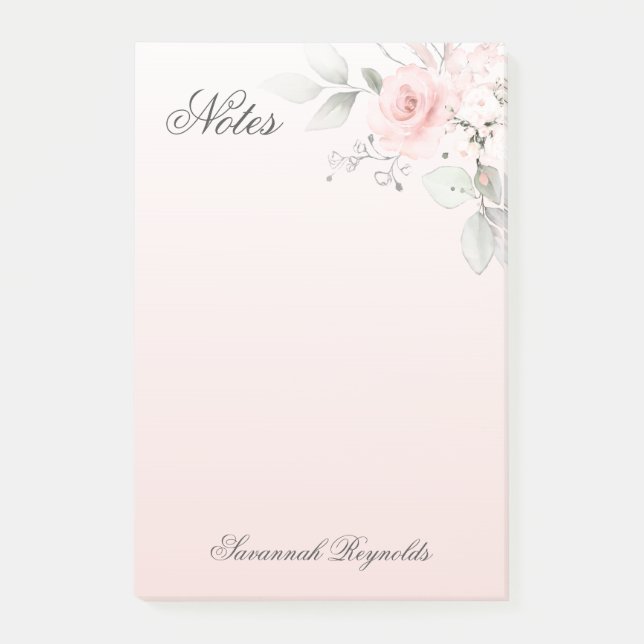 Post-it® Nom personnalisé PINK FLORAL ROSES Bloc-notes (Devant)