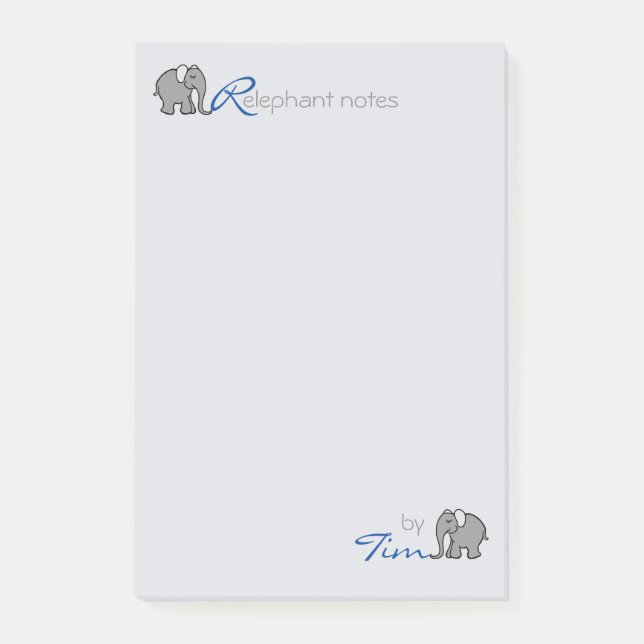 Post-it® Nom personnalisé "RElephant Notes" Gris et Bleu (Devant)