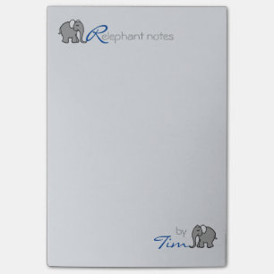Post-it® Nom personnalisé "RElephant Notes" Gris et Bleu