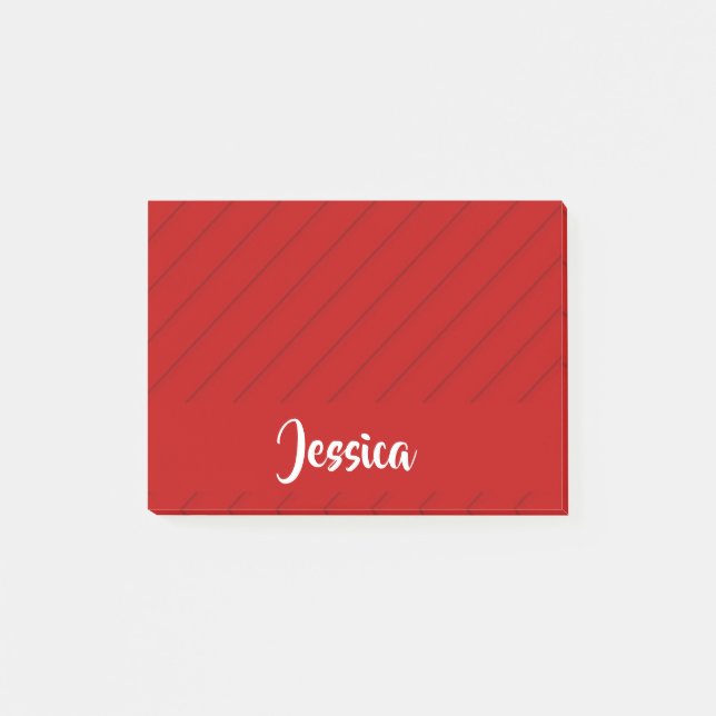 Post-it® Nom personnalisé rouge diagonale plastique texturé (Devant)