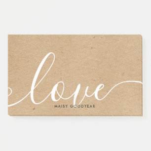 Post-it® Nom personnalisé Rustic Kraft Script Love